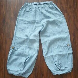 Baby Blue 100% European Linen Lagenlook Lantern Balloon Pants